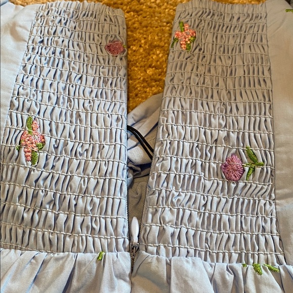 ENGLISH FACTORY Floral Embroidered Puff Slv Babydoll Powder Blue Multi XS *flaw - Picture 15 of 16